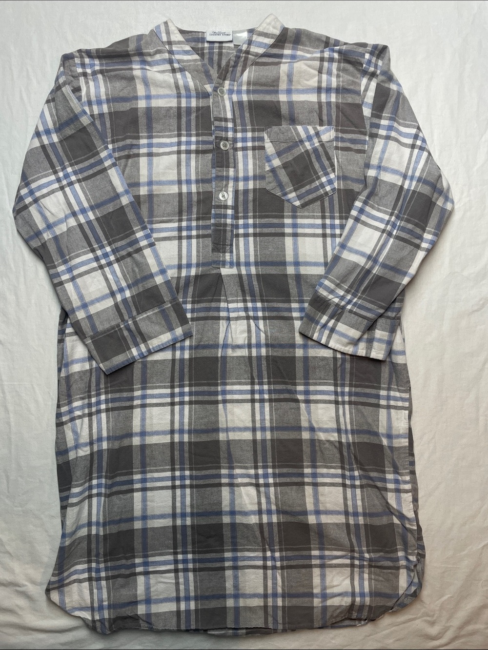 Men's Gray and Blue Plaid Flannel Night Shirt - Classic Comfort